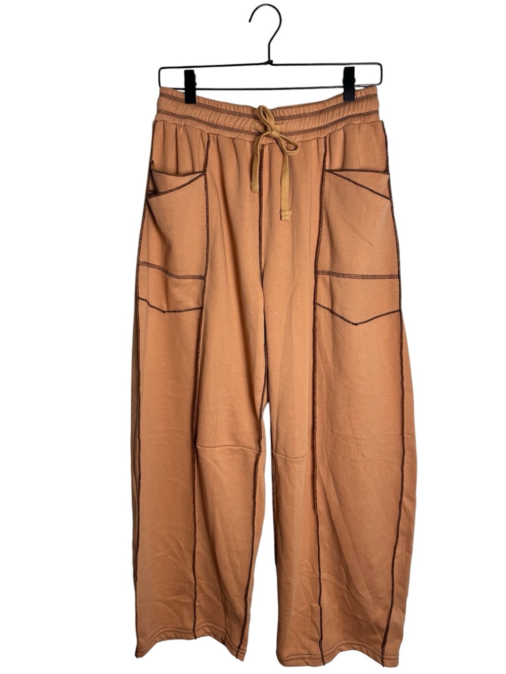 Free People Dupe Contrast Stitch Barrel Leg Pants Orange Terracotta
